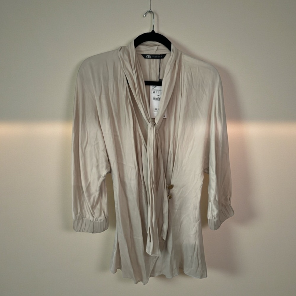 Zara Beige Women's wrap blouse, size M.